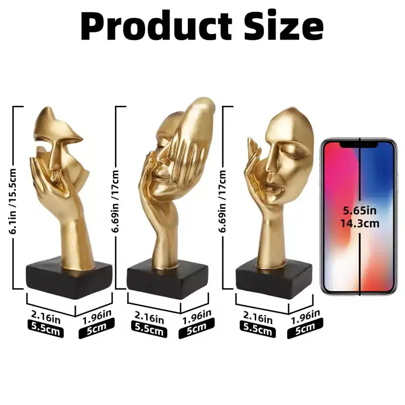 Skyzone Sculpture Masque en Résine Abstraite Dorée - Décoration d'Art Faite à la Main pour Salon, Chambre à Coucher,