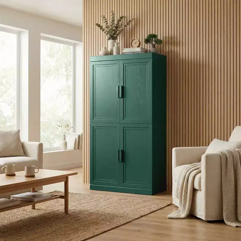 PexFix Armoire de cuisine 62 po H, autoportante, à 4 portes, avec étagères réglables, placard de rangement robuste avec surface anti-rayures