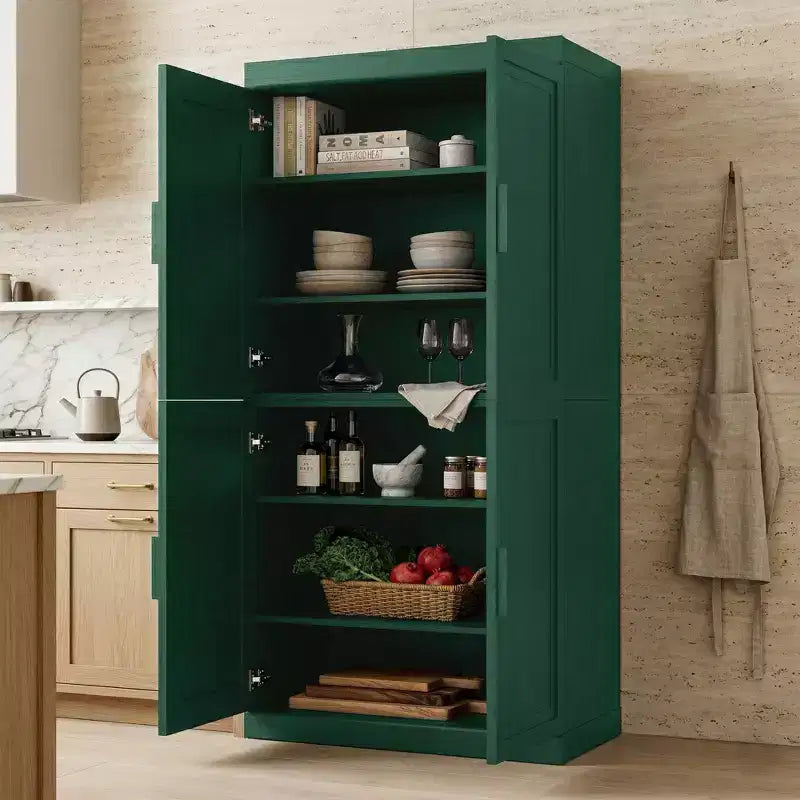 PexFix Armoire de cuisine 62 po H, autoportante, à 4 portes, avec étagères réglables, placard de rangement robuste avec surface anti-rayures