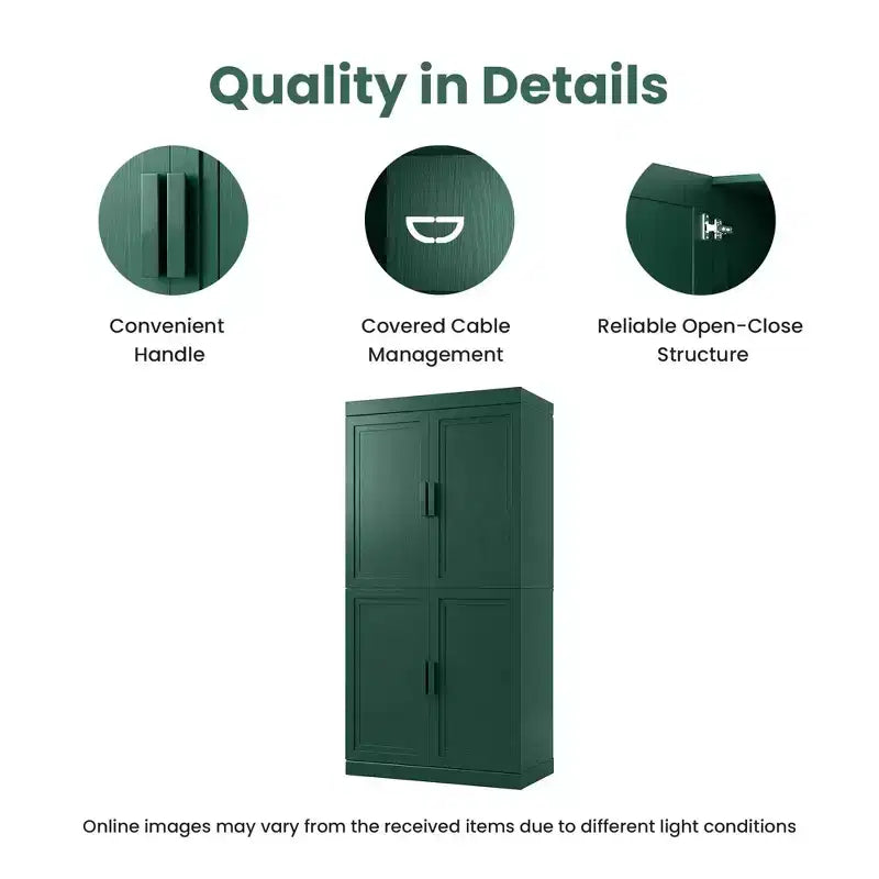 PexFix Armoire de cuisine 62 po H, autoportante, à 4 portes, avec étagères réglables, placard de rangement robuste avec surface anti-rayures