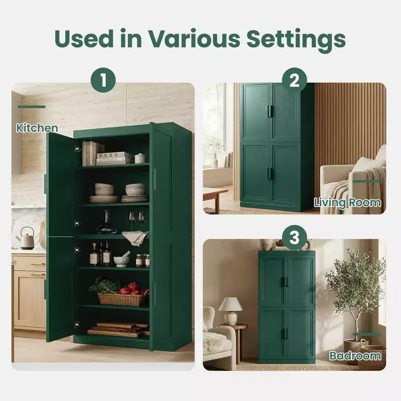 PexFix Armoire de cuisine 62 po H, autoportante, à 4 portes, avec étagères réglables, placard de rangement robuste avec surface anti-rayures