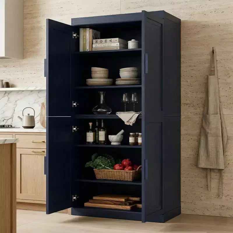 PexFix Armoire de cuisine 62 po H, autoportante, à 4 portes, avec étagères réglables, placard de rangement robuste avec surface anti-rayures