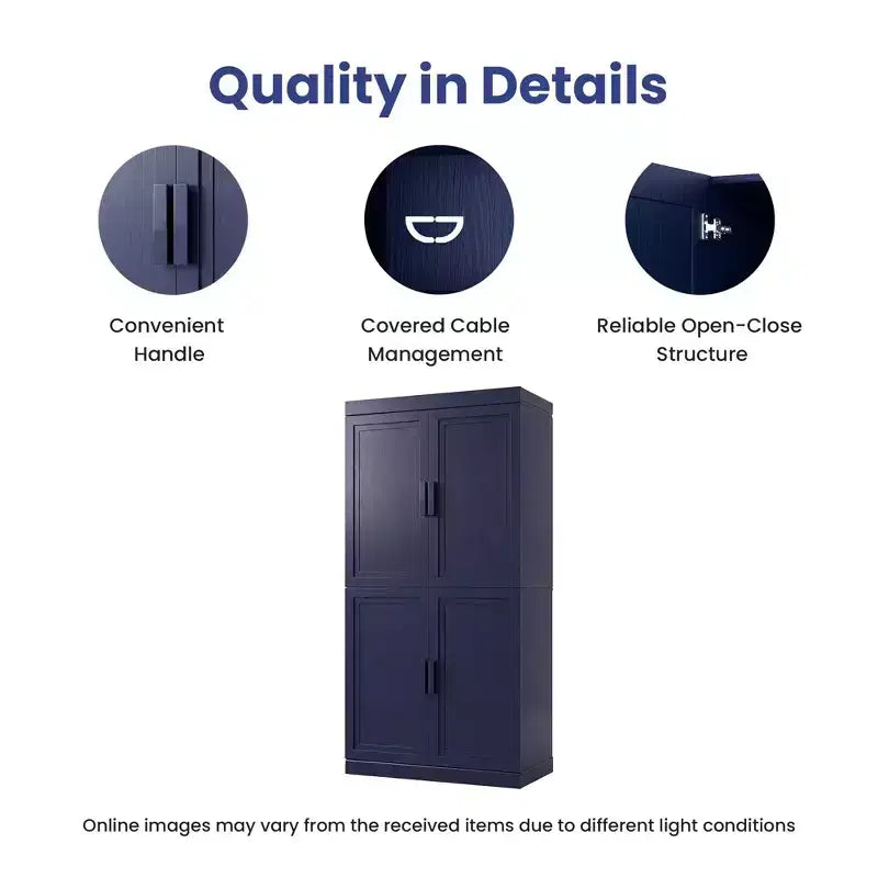 PexFix Armoire de cuisine 62 po H, autoportante, à 4 portes, avec étagères réglables, placard de rangement robuste avec surface anti-rayures