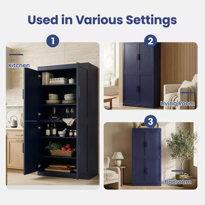 PexFix Armoire de cuisine 62 po H, autoportante, à 4 portes, avec étagères réglables, placard de rangement robuste avec surface anti-rayures