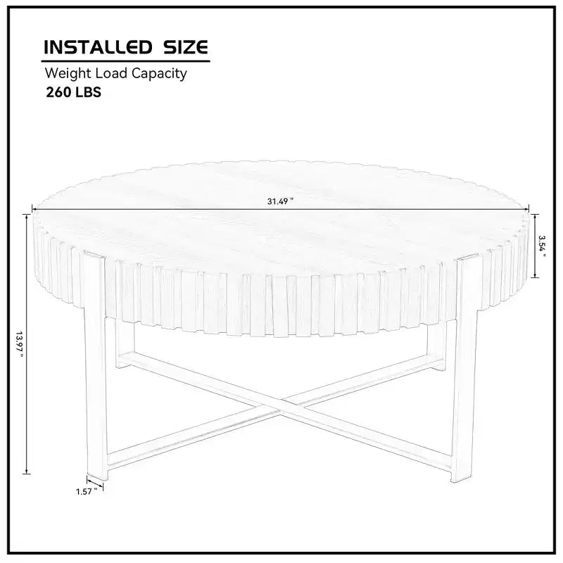 JVNOXK Table basse tambour moderne artisanale 80 cm ronde pour salon, avec piédestal robuste, naturel