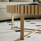 JVNOXK Table basse tambour moderne artisanale 80 cm ronde pour salon, avec piédestal robuste, naturel