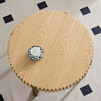 JVNOXK Table basse tambour moderne artisanale 80 cm ronde pour salon, avec piédestal robuste, naturel