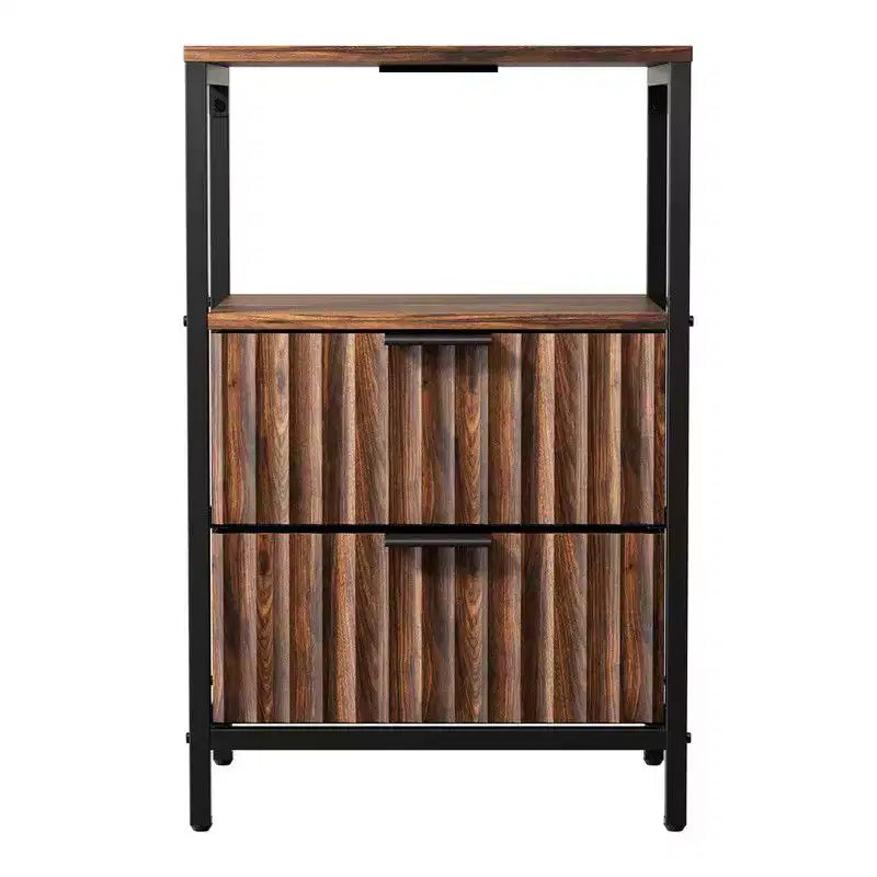 Table de chevet Karl Home de 38 cm de large - 2 tiroirs, 1 étagère, prise américaine