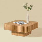 JVNOXK Table basse tambour moderne artisanale de 31,5 pouces, table basse carrée pour salon, avec piédestal robuste en MDF, couleur naturelle