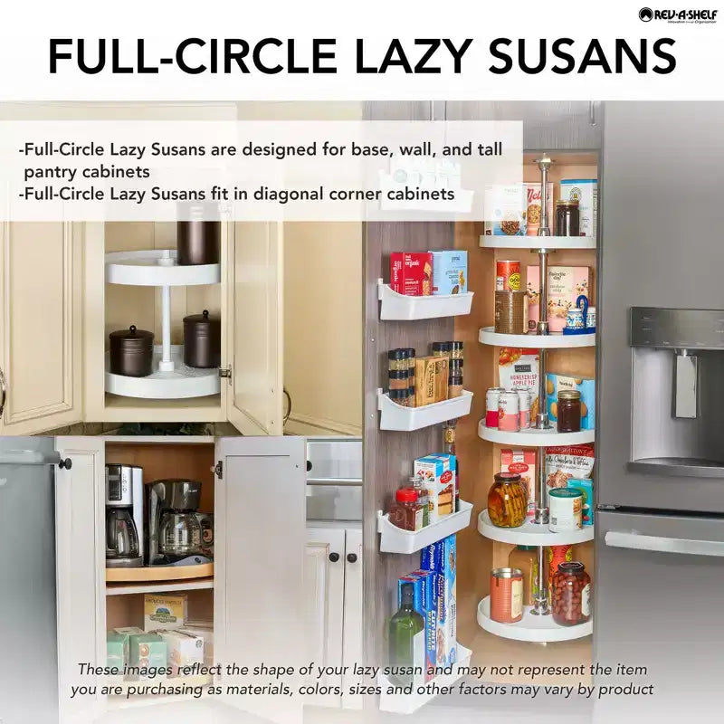 Rev-A-Shelf 28 Double Lazy Susan à Cercle Complet pour Meubles Hauts d'Angle de Cuisine, Étagères de Rangement en Plastique à 2 Niveaux, Blanc, 6012-28-11-52