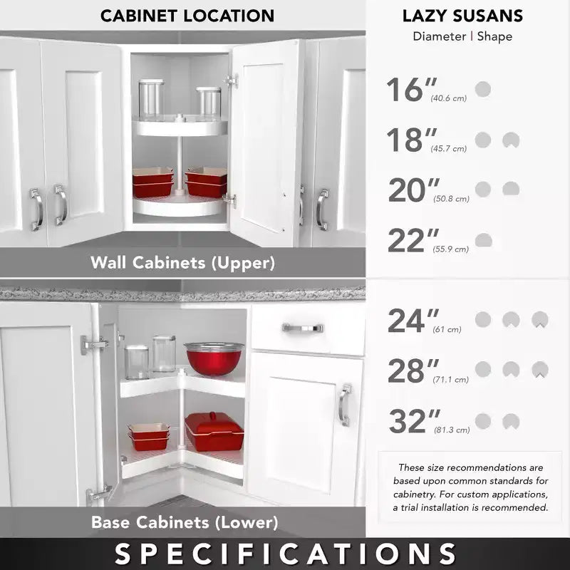 Rev-A-Shelf 28 Double Lazy Susan à Cercle Complet pour Meubles Hauts d'Angle de Cuisine, Étagères de Rangement en Plastique à 2 Niveaux, Blanc, 6012-28-11-52