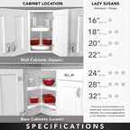 Rev-A-Shelf 28 Double Lazy Susan à Cercle Complet pour Meubles Hauts d'Angle de Cuisine, Étagères de Rangement en Plastique à 2 Niveaux, Blanc, 6012-28-11-52