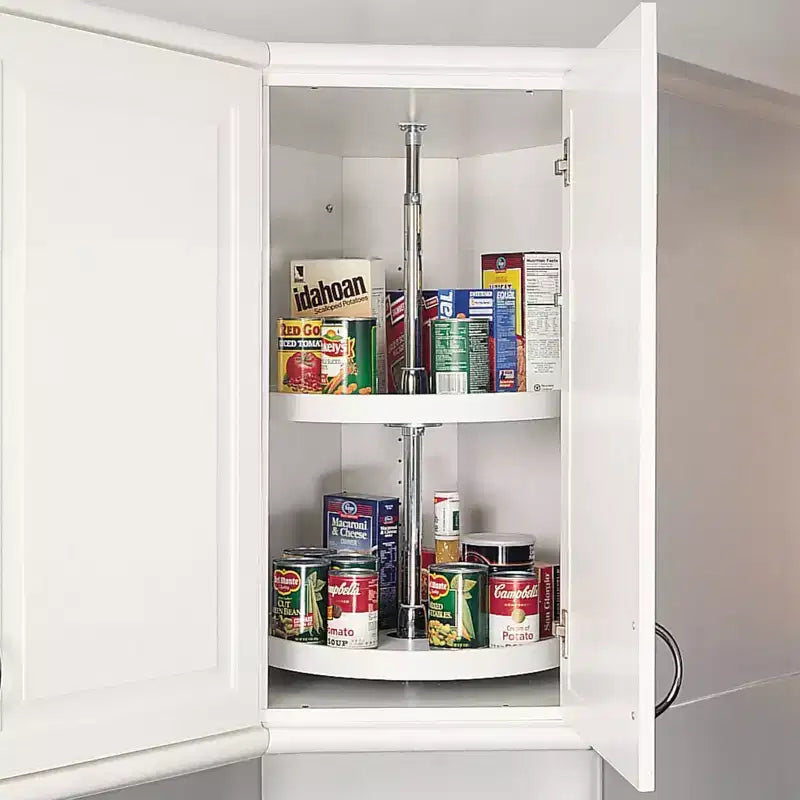 Rev-A-Shelf 28 Double Lazy Susan à Cercle Complet pour Meubles Hauts d'Angle de Cuisine, Étagères de Rangement en Plastique à 2 Niveaux, Blanc, 6012-28-11-52