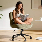Chaise en chenille à pieds croisés avec roulettes, chaise de vanité pivotante à 360° et réglable en hauteur avec double coussin, large siège ergonomique pour chambre à coucher, salon