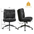 Chaise en chenille à pieds croisés avec roulettes, chaise de vanité pivotante à 360° et réglable en hauteur avec double coussin, large siège ergonomique pour chambre à coucher, salon