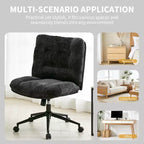Chaise en chenille à pieds croisés avec roulettes, chaise de vanité pivotante à 360° et réglable en hauteur avec double coussin, large siège ergonomique pour chambre à coucher, salon
