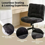 Chaise en chenille à pieds croisés avec roulettes, chaise de vanité pivotante à 360° et réglable en hauteur avec double coussin, large siège ergonomique pour chambre à coucher, salon