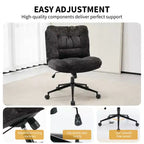 Chaise en chenille à pieds croisés avec roulettes, chaise de vanité pivotante à 360° et réglable en hauteur avec double coussin, large siège ergonomique pour chambre à coucher, salon