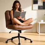 Chaise en chenille à pieds croisés avec roulettes, chaise de vanité pivotante à 360° et réglable en hauteur avec double coussin, large siège ergonomique pour chambre à coucher, salon