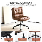 Chaise en chenille à pieds croisés avec roulettes, chaise de vanité pivotante à 360° et réglable en hauteur avec double coussin, large siège ergonomique pour chambre à coucher, salon