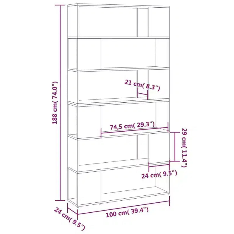 vidaXL Bibliothèque Séparateur de pièce Blanc Bois d'ingénierie 100x24x188 cm