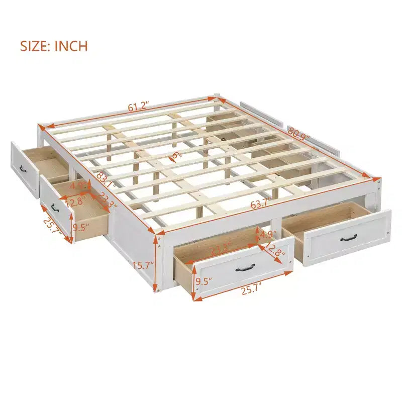 Lit plateforme en bois FAMYYT Queen Size avec 6 tiroirs de rangement, montage facile