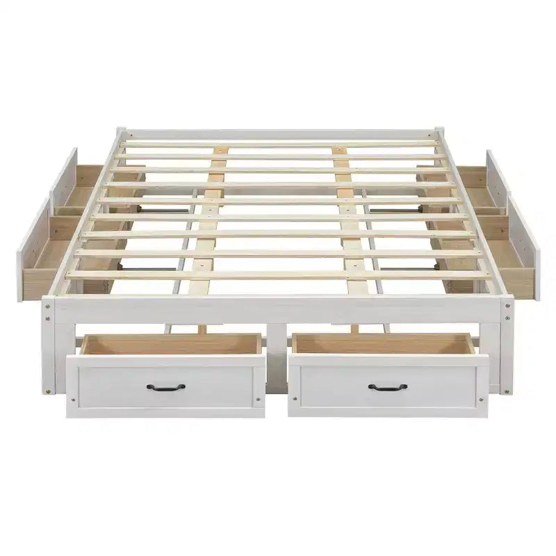 Lit plateforme en bois FAMYYT Queen Size avec 6 tiroirs de rangement, montage facile