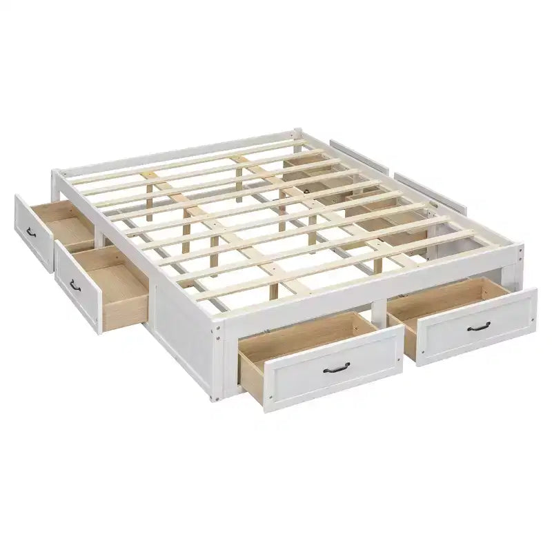 Lit plateforme en bois FAMYYT Queen Size avec 6 tiroirs de rangement, montage facile