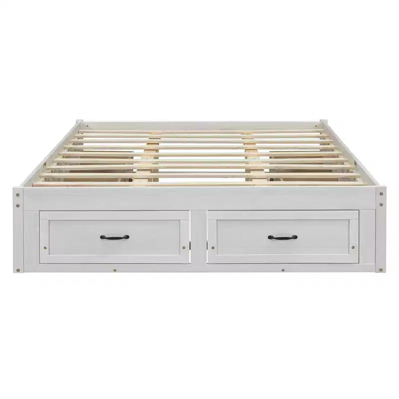 Lit plateforme en bois FAMYYT Queen Size avec 6 tiroirs de rangement, montage facile