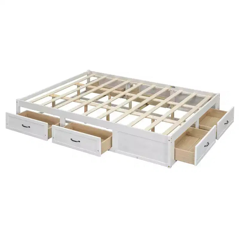 Lit plateforme en bois FAMYYT Queen Size avec 6 tiroirs de rangement, montage facile
