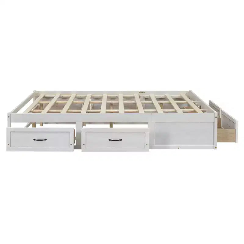 Lit plateforme en bois FAMYYT Queen Size avec 6 tiroirs de rangement, montage facile