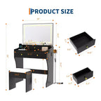 Coiffeuse 31,5 pouces avec miroir lumineux et tabouret - Comprend 3 modes d'éclairage, une prise de courant et un support pour sèche-cheveux