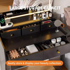 Coiffeuse 31,5 pouces avec miroir lumineux et tabouret - Comprend 3 modes d'éclairage, une prise de courant et un support pour sèche-cheveux