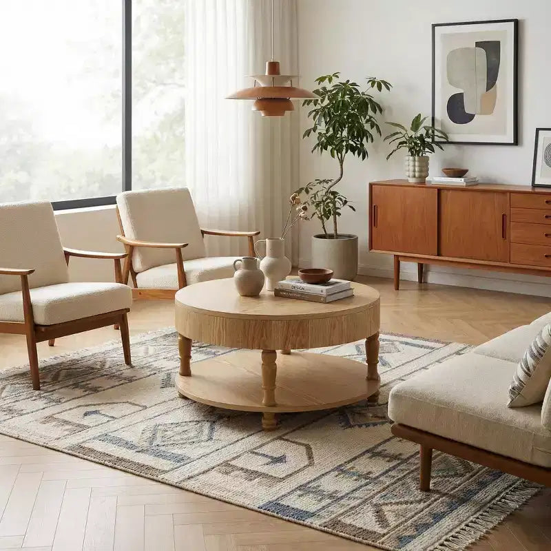 Table Basse JVNOXK avec Double Rangement pour Salon, avec Rangement et Compartiment Caché, Pieds Nivelants Réglables, Bois Naturel