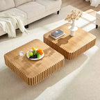 Table Basse JVNOXK avec Double Rangement pour Salon, avec Rangement et Compartiment Caché, Pieds Nivelants Réglables, Bois Naturel