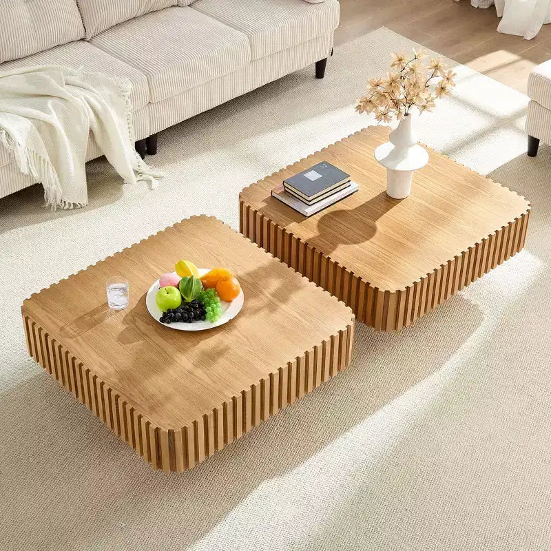 Table Basse JVNOXK avec Double Rangement pour Salon, avec Rangement et Compartiment Caché, Pieds Nivelants Réglables, Bois Naturel