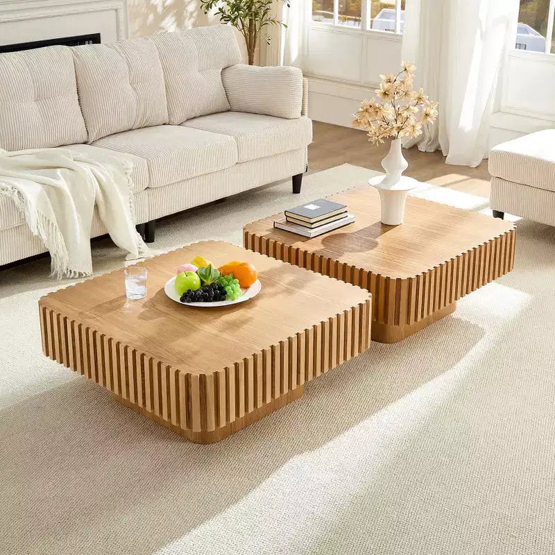 Table Basse JVNOXK avec Double Rangement pour Salon, avec Rangement et Compartiment Caché, Pieds Nivelants Réglables, Bois Naturel