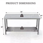 Table pliante en acier inoxydable 60 X 24, table de préparation de cuisine commerciale robuste avec étagère inférieure réglable, table de travail en métal à 2 niveaux pour la cuisine
