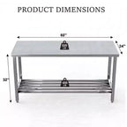 Table pliante en acier inoxydable 60 X 24, table de préparation de cuisine commerciale robuste avec étagère inférieure réglable, table de travail en métal à 2 niveaux pour la cuisine