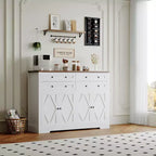 Buffet de Rangement avec Meuble, Bar à Café Grand en Bois de Ferme 140cm avec 4 Portes et 4 Tiroirs pour Cuisine Salon Salle à Manger