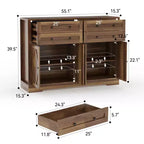 Buffet de Rangement avec Meuble, Bar à Café Grand en Bois de Ferme 140cm avec 4 Portes et 4 Tiroirs pour Cuisine Salon Salle à Manger