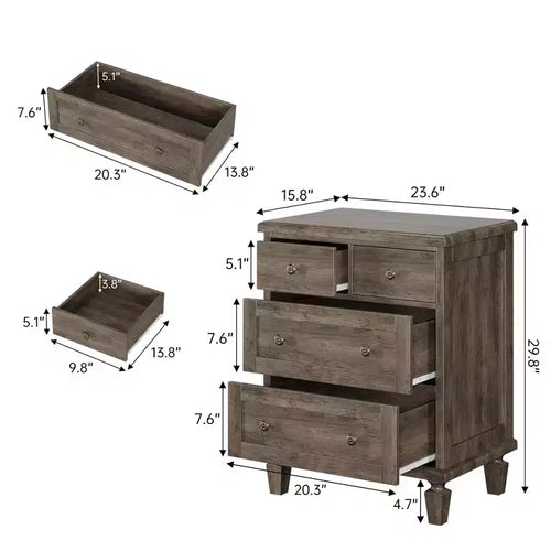 Commode en bois à 4 tiroirs pour chambre à coucher, organisateur vintage avec pieds fuselés et poignées sculptées, grande capacité