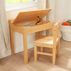 Melissa & Doug Bureau et chaise pour enfant avec plateau relevable en bois - Miel : Meuble de rangement fermé, Ensemble de mobilier de bureau