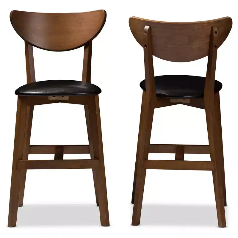 Lot de 2 tabourets de bar à hauteur de comptoir Baxton Studio Eline en bois de noyer et similicuir, noir : dossier ovale, nettoyer les taches