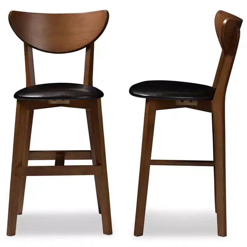 Lot de 2 tabourets de bar à hauteur de comptoir Baxton Studio Eline en bois de noyer et similicuir, noir : dossier ovale, nettoyer les taches