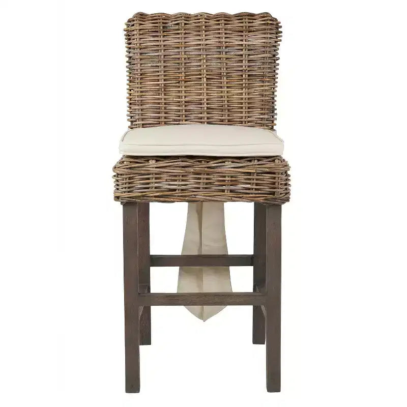 Tabouret de bar hauteur comptoir en rotin Duvall 24 po marron – East At Main : Pieds en teck, Aucun assemblage requis
