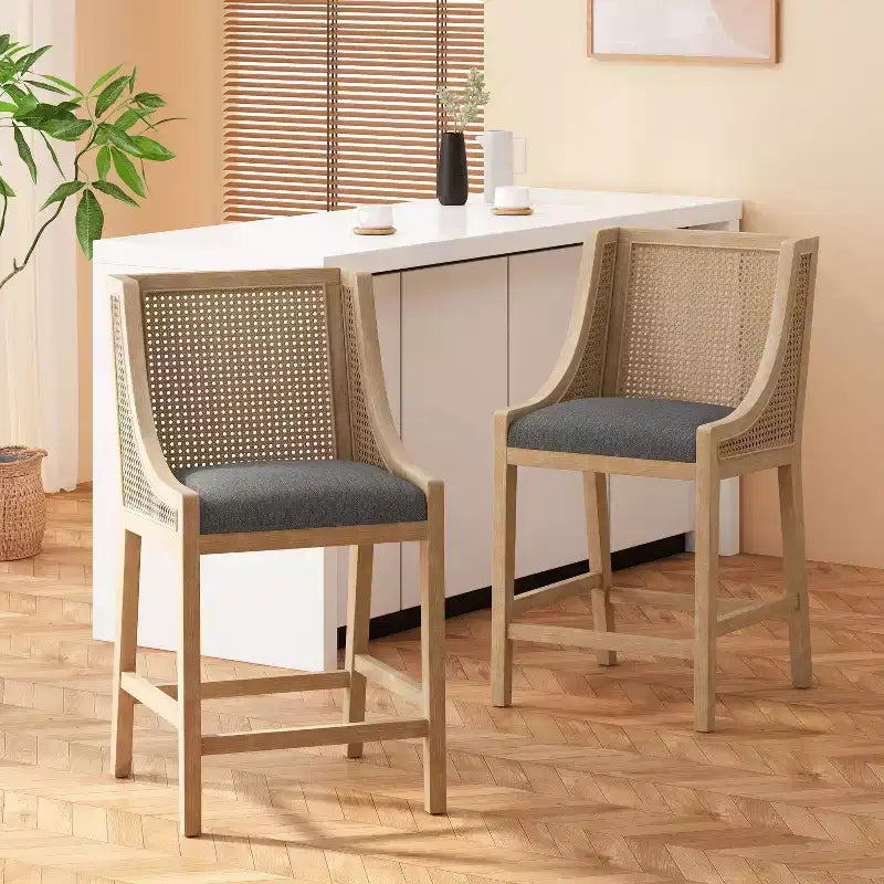 Christopher Knight Home 25,5" Tabouret de bar rembourré en bois et rotin Cataldo Hauteur comptoir Charbon de bois/Naturel