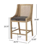 Christopher Knight Home 25,5" Tabouret de bar rembourré en bois et rotin Cataldo Hauteur comptoir Charbon de bois/Naturel