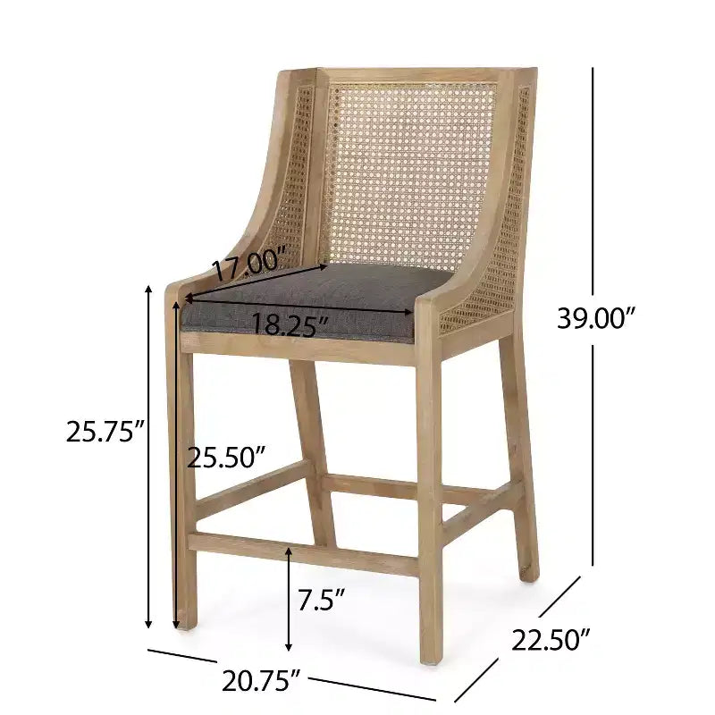 Christopher Knight Home 25,5" Tabouret de bar rembourré en bois et rotin Cataldo Hauteur comptoir Charbon de bois/Naturel