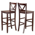 Set of 2 Victor V-Back 30" Barstool Wood/Walnut - Winsome: Solid Wood, High Back, Unupholstered